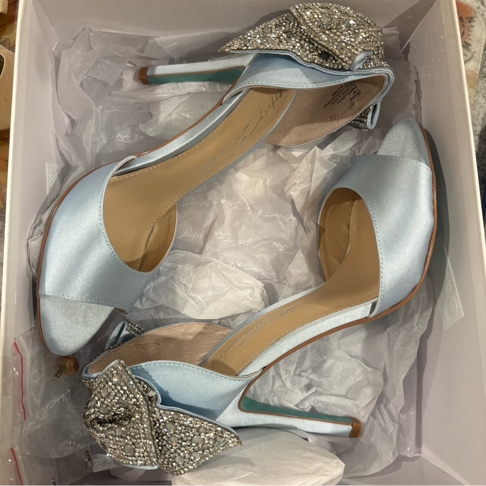 Blue by Betsey Johnson Light Blue Heels with Sparkling Bow